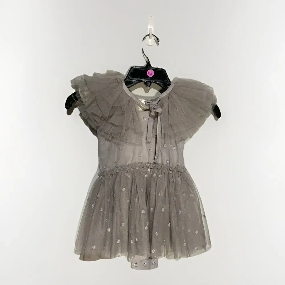Noralee Poppy Dress Storm Gray Tulle Baby Girl 4t Formal Feathers Party